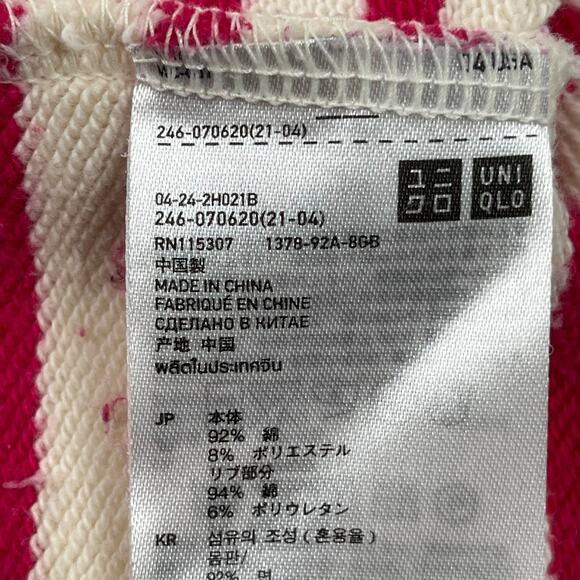 Uniqlo Hoodie Womens Small Pink White Striped Cotton Blend Terry Lined Zip Up - Picture 7 of 12
